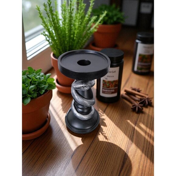 Black Snake Candle Holder Decorative Gothic Serpent Statue Home Decor Table Top - Picture 3 of 10